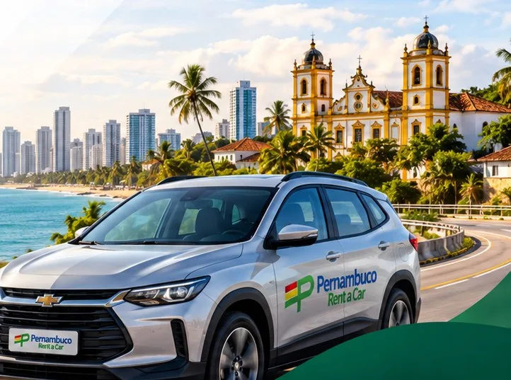 SUV da Pernambuco Rent a Car na orla, com Olinda ao fundo